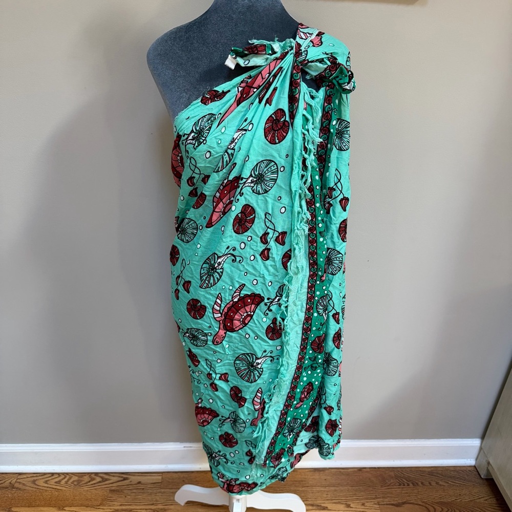 turquoise teal sarong pareo beach coverup turtle shell beach print towel blanket